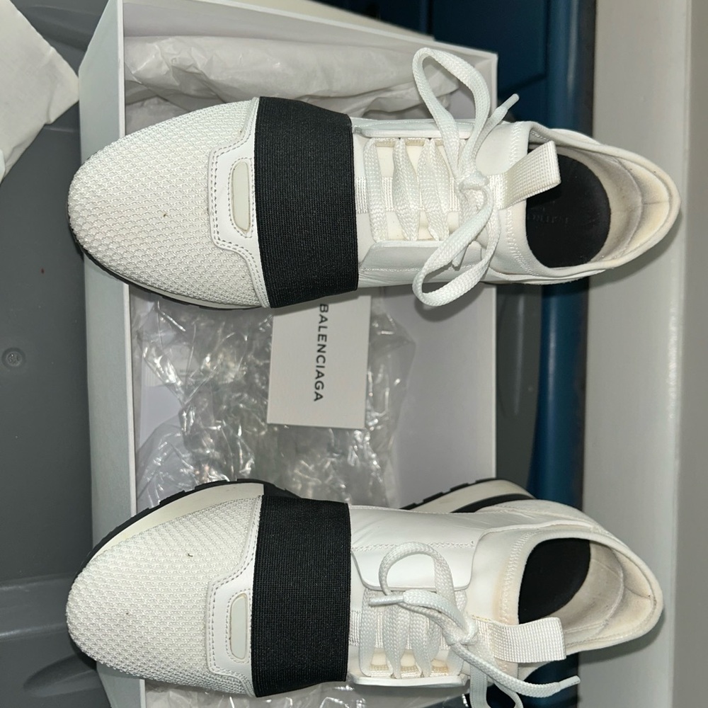 Balenciaga Women’s White Sneakers with Black Strap